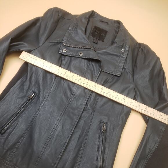 RD Style Womens Moto Biker Jacket Crop Faux Leather Zip Small Stretchy Collard - Picture 10 of 11